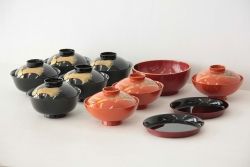 アンティーク雑貨　アンティーク　大正〜昭和初期!古い蒔絵の木製お椀など11点(漆器)