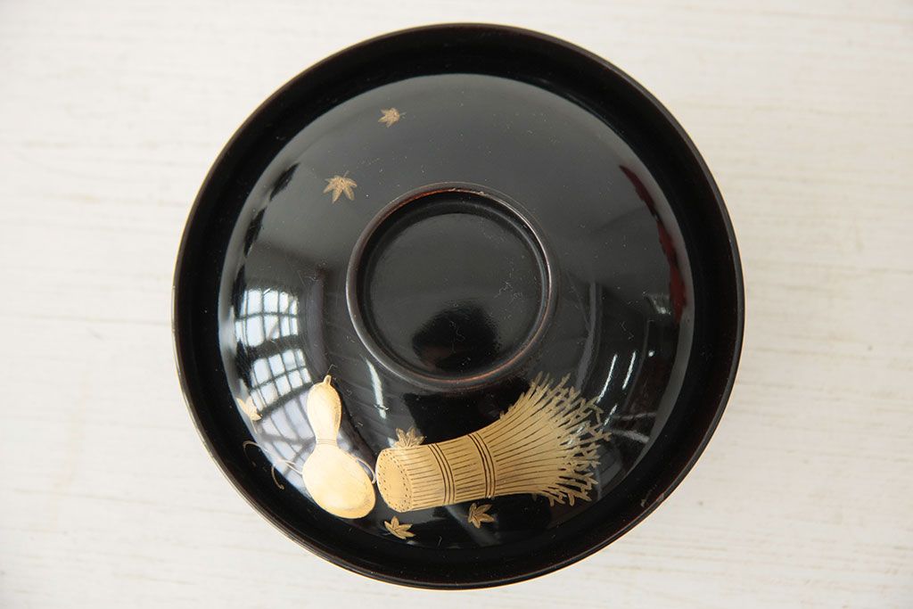 アンティーク雑貨　アンティーク　大正〜昭和初期!古い蒔絵の木製お椀など11点(漆器)