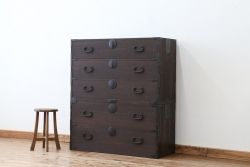 アンティーク家具　☆アンティーク　高級品!総桐材の上質な二段重ね時代箪笥(桐箪笥、桐たんす)