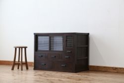 アンティーク家具　アンティーク　古い木のモールガラス収納棚