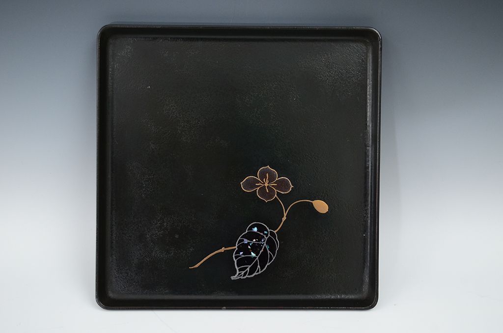 アンティーク雑貨　大正期!蒔絵の素晴らしい盆付菓子鉢(木製漆器)