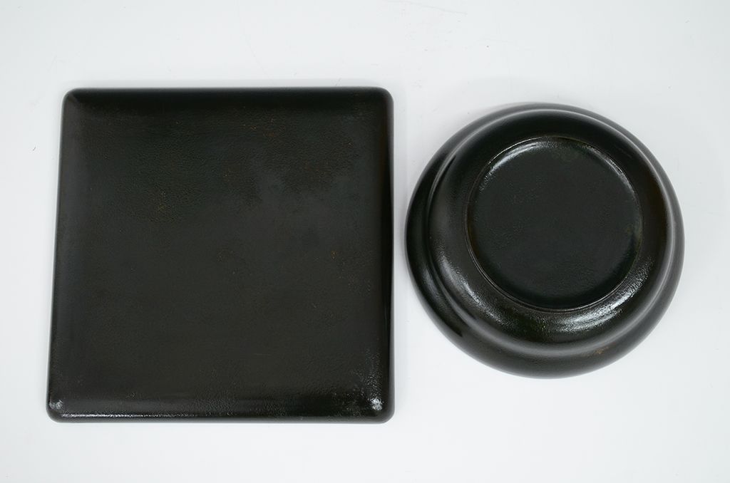 アンティーク雑貨　大正期!蒔絵の素晴らしい盆付菓子鉢(木製漆器)