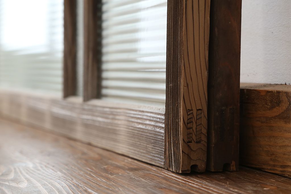 アンティーク　古い木味の大きなガラス戸　2枚セット(引き戸・窓)