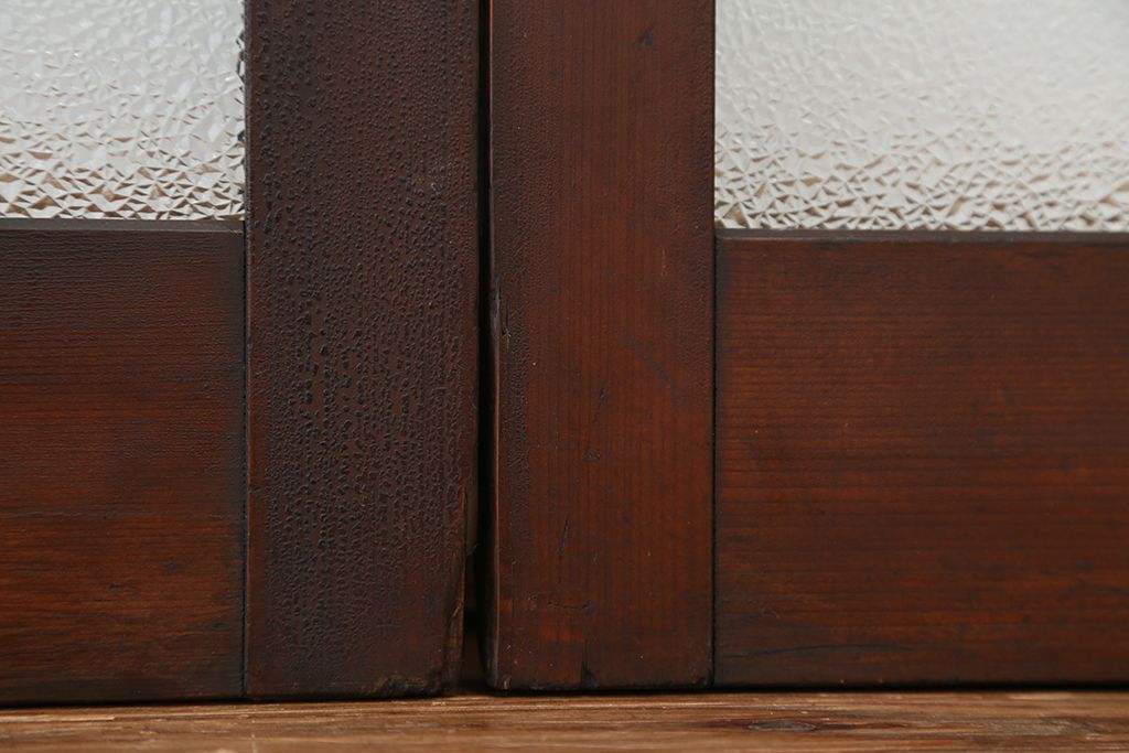 アンティーク　古い木のシンプルなガラス戸　4枚セット(引き戸、建具)