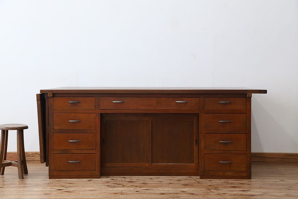 アンティーク家具　アンティーク　特大!古い洋裁店の大きなバタフライテーブル付き大きな作業台(カウンターテーブル)