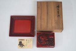 アンティーク雑貨　大正〜昭和初期!仙台堆朱盆付小箱(菓子器、文箱、硯箱)