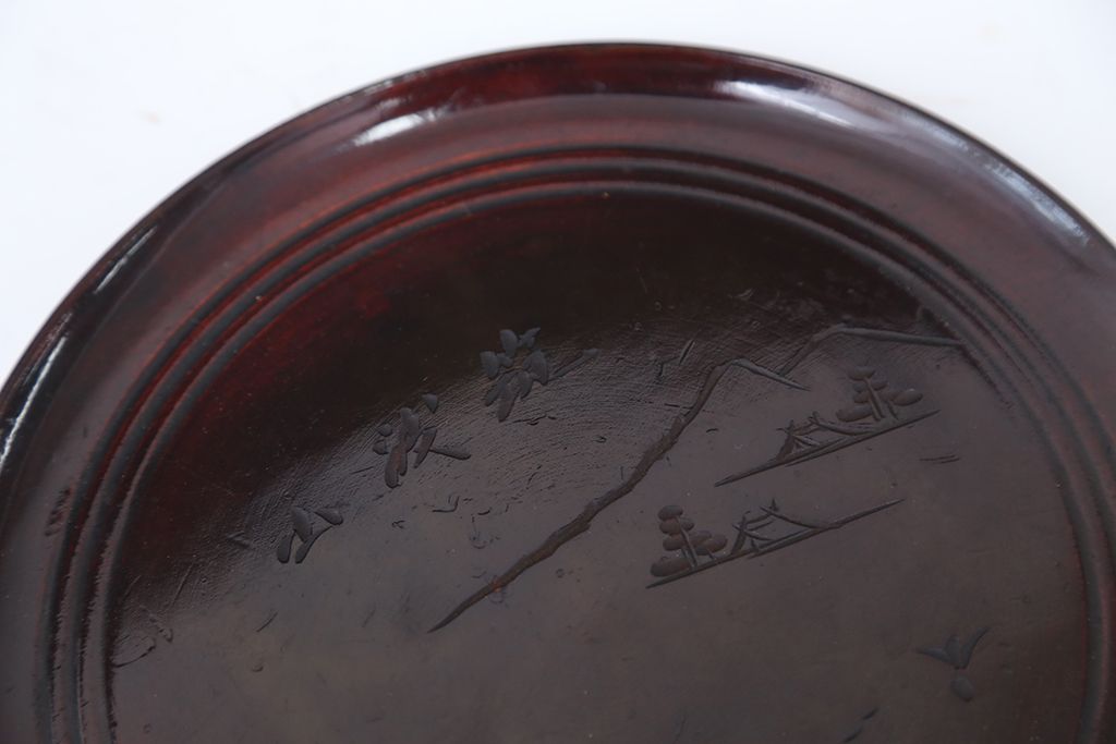 アンティーク雑貨　古民具・骨董　古い木製彫刻お盆　5枚(菓子器)