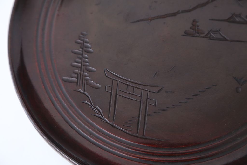 アンティーク雑貨　古民具・骨董　古い木製彫刻お盆　5枚(菓子器)