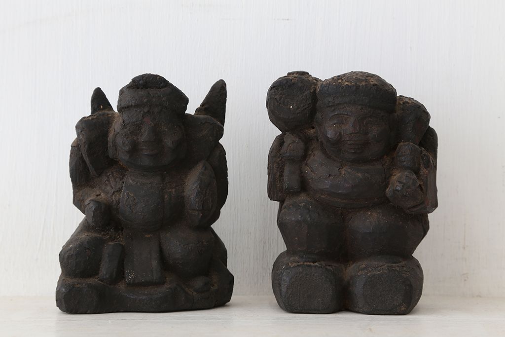 アンティーク雑貨　江戸期　木彫大黒恵比須