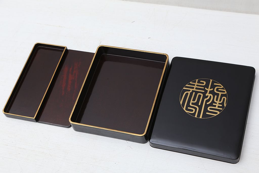 アンティーク雑貨　大正〜昭和初期  黒漆の木製硯箱(文箱)