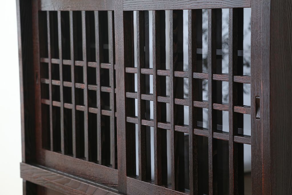 アンティーク雑貨　中古　高級栗材!浮造り(うづくり)仕上げ　民芸茶箪笥(食器棚、水屋箪笥)