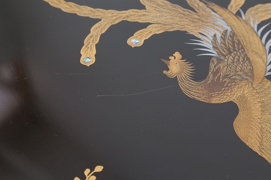 アンティーク雑貨　明治〜大正!鳳凰の図・蒔絵の見事な木製高脚お膳5客(漆器)