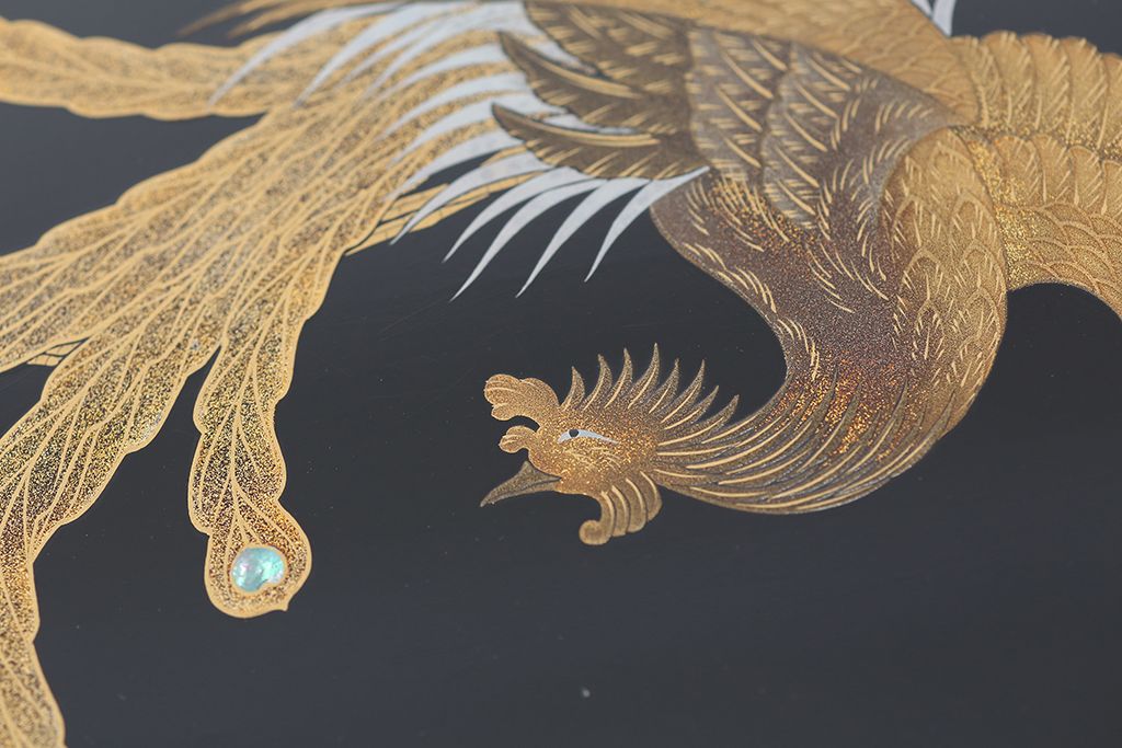 明治〜大正 鳳凰の図・蒔絵の見事な木製高脚お膳5客(2)(漆器