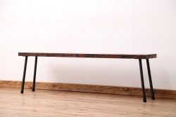 アンティーク家具　☆天板一枚板!古いケヤキ材の鉄脚ベンチ(長イス・長椅子)
