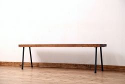 アンティーク家具　☆天板一枚板!古いケヤキ材の鉄脚ベンチ(長イス・長椅子)