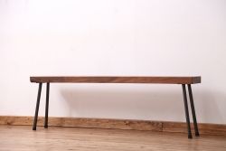 アンティーク家具　☆天板一枚板!古いケヤキ材の鉄脚ベンチ(長イス・長椅子)?