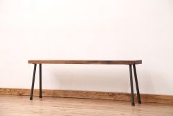 アンティーク家具　☆天板一枚板!古いケヤキ材の鉄脚ベンチ(長イス・長椅子)?
