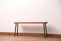 アンティーク家具　☆天板一枚板!古いケヤキ材の鉄脚ベンチ(長イス・長椅子)?