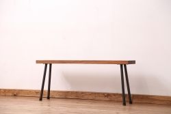アンティーク家具　☆天板一枚板!古いケヤキ材の鉄脚ベンチ(長イス・長椅子)?