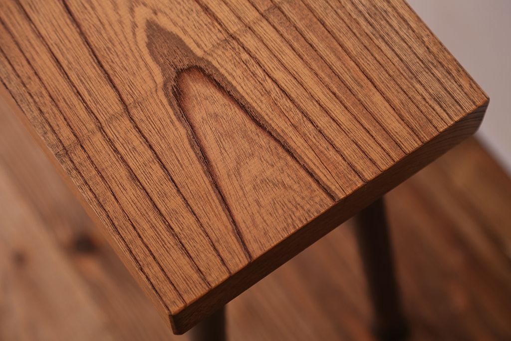 アンティーク家具　☆天板一枚板!古いケヤキ材の鉄脚ベンチ(長イス・長椅子)
