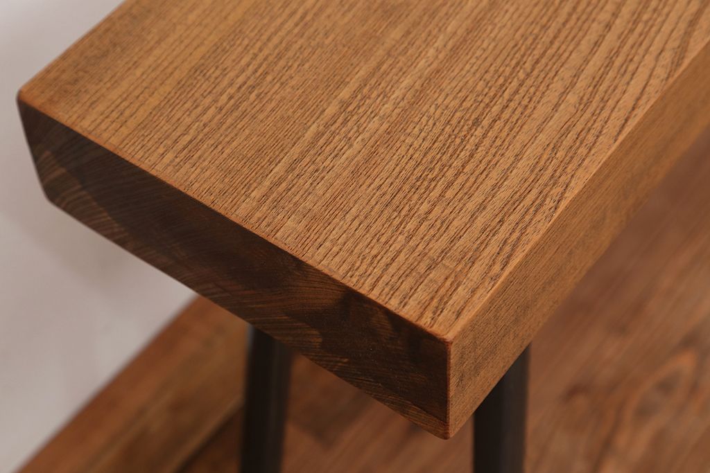 アンティーク家具　天板一枚板!古いケヤキ材の鉄脚ベンチ(長イス・長椅子)?