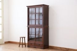 アンティーク家具　☆素敵なデザイン!古い薬屋の二段重ね収納棚(飾り棚・食器棚)(ガラスケース)　