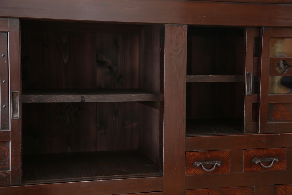 アンティーク家具　重厚!昇り引き出し付き六尺水屋箪笥(食器棚、収納棚)