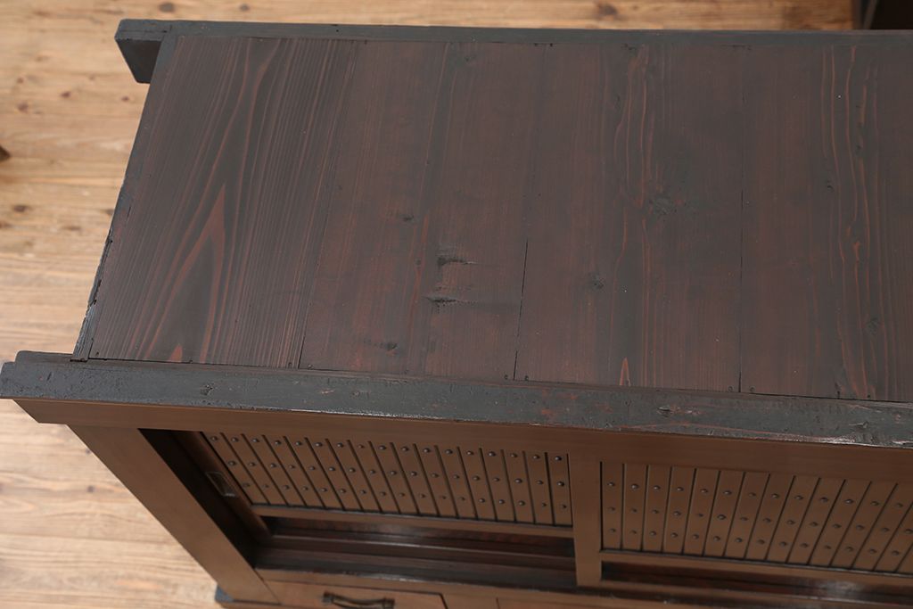アンティーク家具　重厚!昇り引き出し付き六尺水屋箪笥(食器棚、収納棚)