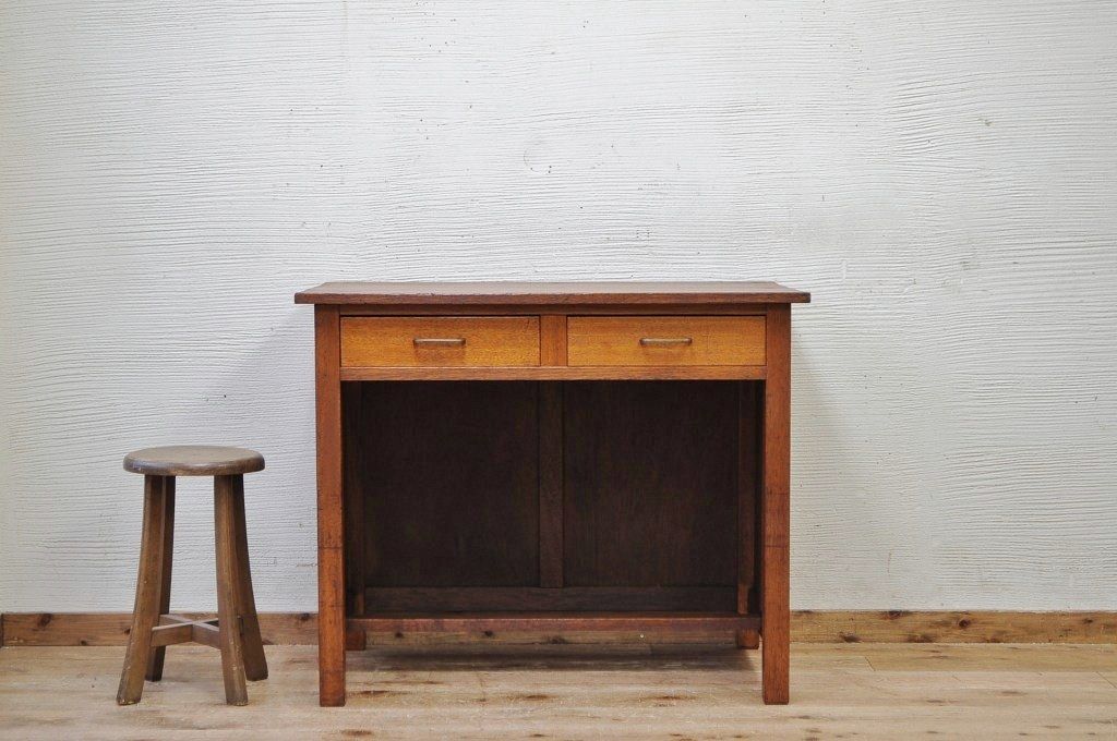 アンティーク家具　古い木の小振りなカウンターテーブル2　(机、作業台)　