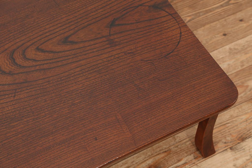 アンティーク家具　古民具・骨董　天板一枚板!古い欅材の一枚板座卓(テーブル、机)(1)