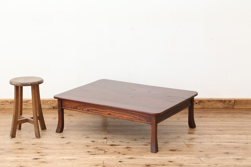 アンティーク家具　古民具・骨董　天板一枚板!古い欅材の座卓(テーブル、机)(2)