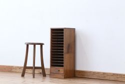 アンティーク家具　アンティーク　古い木の小さなカルテケース(書類棚、カードケース、図書館、図書室)(2)