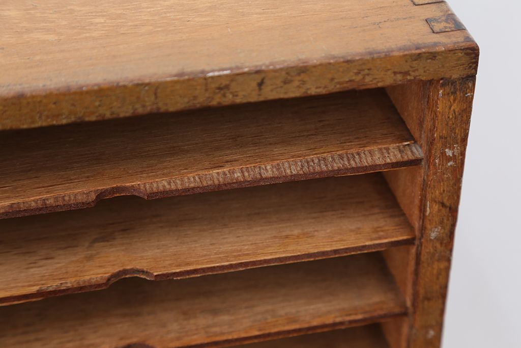 アンティーク家具　アンティーク　古い木の小さなカルテケース(書類棚、カードケース、図書館、図書室)(2)