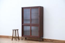 アンティーク家具　★アンティーク　古い木の縦型鉄脚収納棚