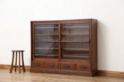 アンティーク家具　アンティーク　希少!珍しいサイズの薄型収納棚(本棚、飾り棚)