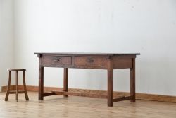 アンティーク家具　アンティーク　使い込まれた両面引き出し作業台(テーブル)