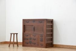 アンティーク家具　古民具・骨董　前面欅!使いやすく素敵なデザインの帳場箪笥