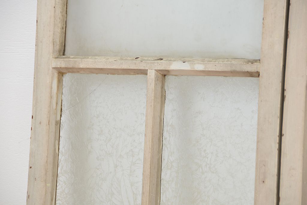 アンティーク　昭和レトロ　シャビーでかわいいペイントガラス引き戸　2枚セット(ガラス戸、窓)