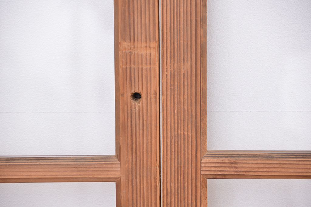 アンティーク　古い木味のレトロなシンプルガラス引き戸　4枚セット(ガラス戸、建具)