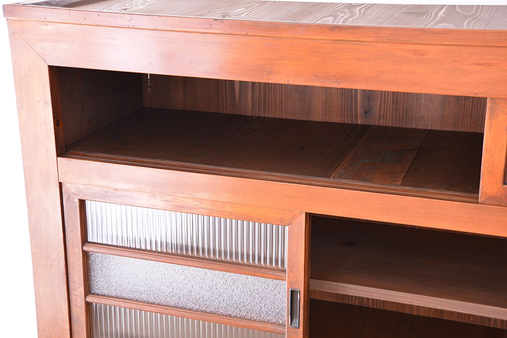 アンティーク家具　大正〜昭和初期　変わり型二段重ね水屋箪笥(食器棚、収納棚)