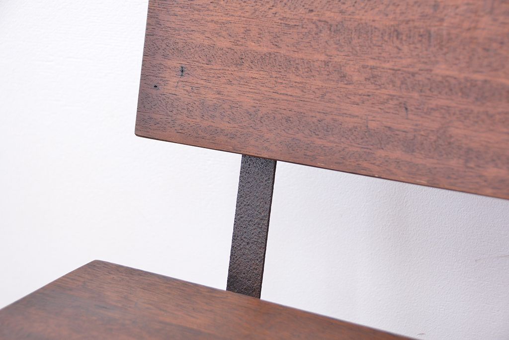 アンティーク家具　★古材無垢材を使った背もたれ付シンプル長イス・ベンチ(長椅子)(中)
