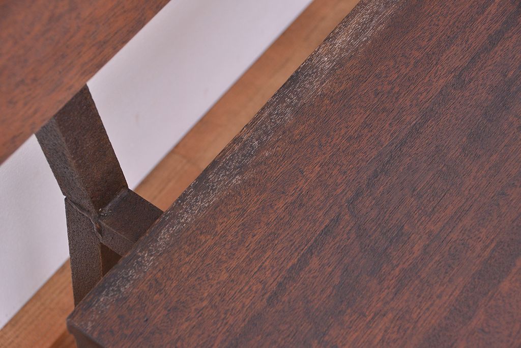 アンティーク家具　アンティーク　古材無垢材を使った背もたれ付シンプル長イス・ベンチ(長椅子)(中)(3)