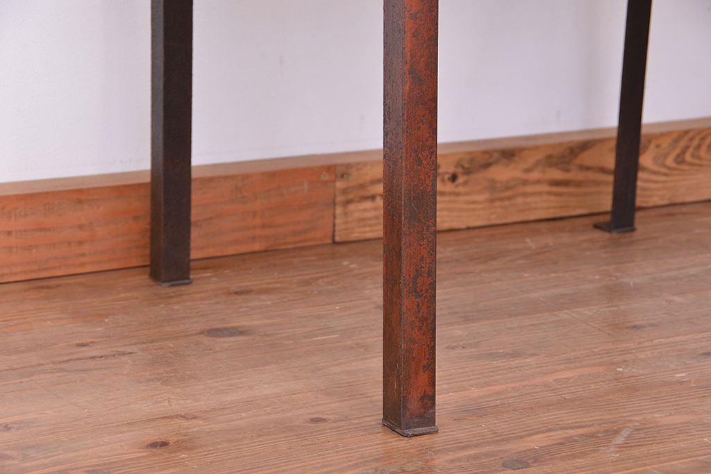 アンティーク家具　アンティーク　古材無垢材を使った背もたれ付シンプル長イス・ベンチ(長椅子)(中)(3)