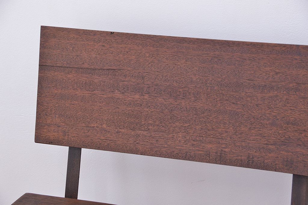 アンティーク家具　★古材無垢材を使った背もたれ付シンプル長イス・ベンチ(長椅子)(中)