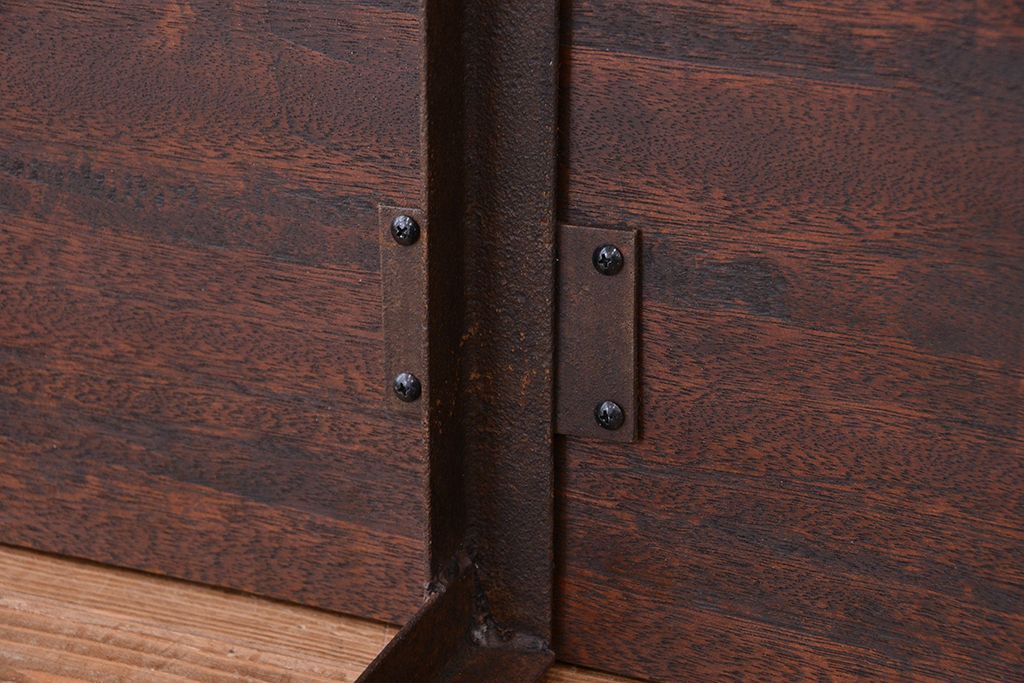 アンティーク家具　★古材無垢材を使った背もたれ付シンプル長イス・ベンチ(長椅子)(中)