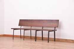 アンティーク家具　古材無垢材を使った　背もたれ付　シンプル長イス・ベンチ(長椅子)【大】