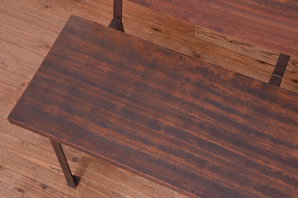 アンティーク家具　古材無垢材を使った　背もたれ付　シンプル長イス・ベンチ(長椅子)【大】