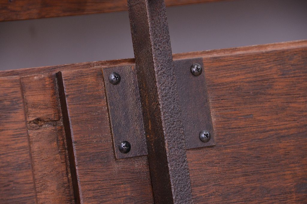 アンティーク家具　古材無垢材を使った　背もたれ付　シンプル長イス・ベンチ(長椅子)【大】