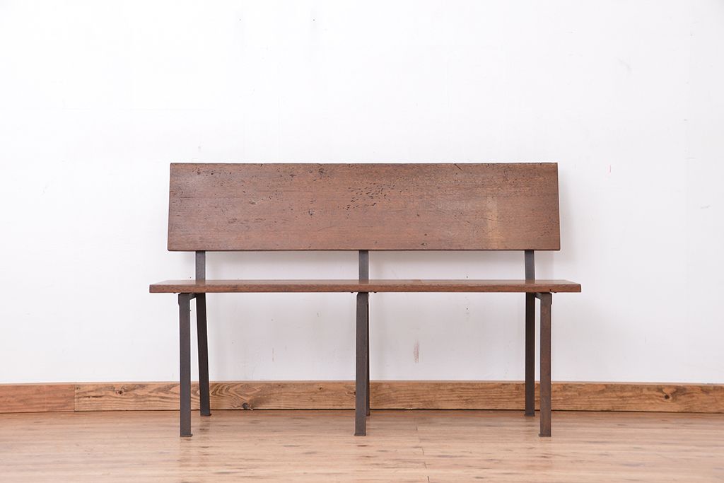 アンティーク家具　★古材無垢材を使った背もたれ付シンプル長イス・ベンチ(長椅子)【小】