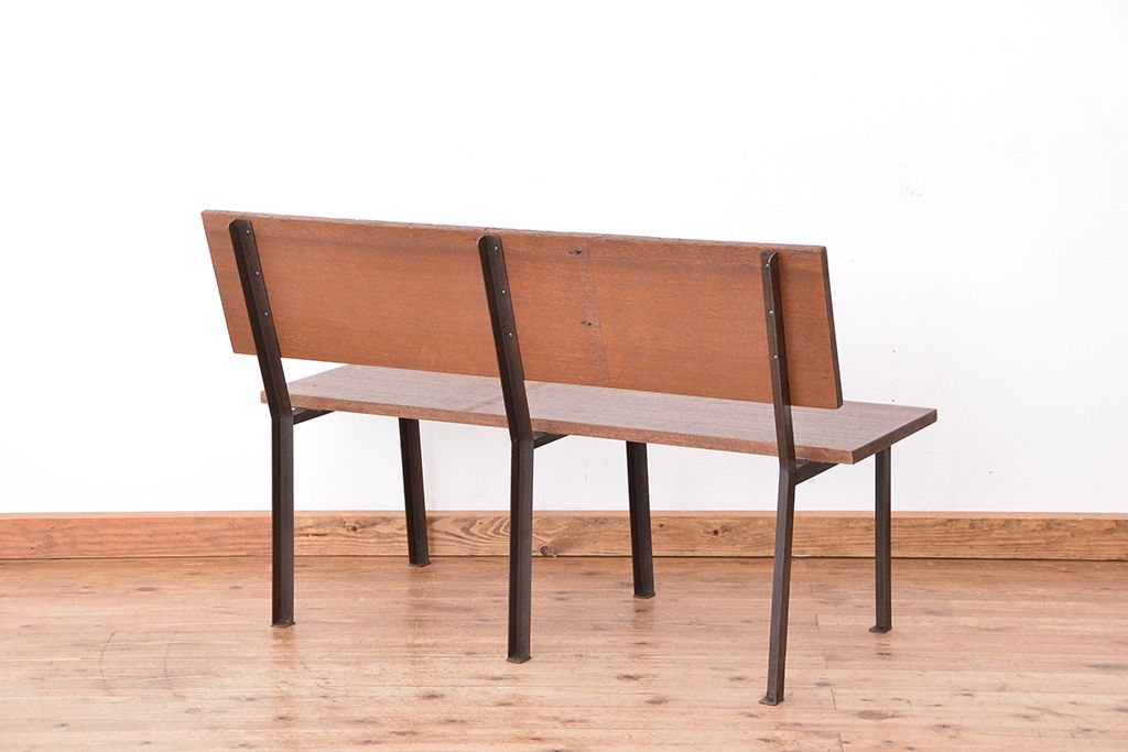 アンティーク家具　★古材無垢材を使った背もたれ付シンプル長イス・ベンチ(長椅子)【小】